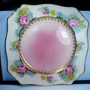 Vintage Royal Winton Grimwades 1930's England 8 3/4" Square Plate Pink Cabbage